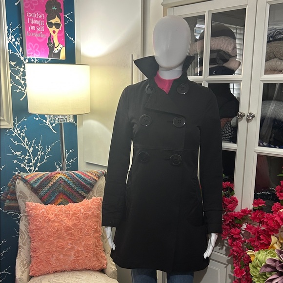 SOIA & KYOP Black Double-Breasted Pea Coat with Large Buttons - Picture 6 of 15